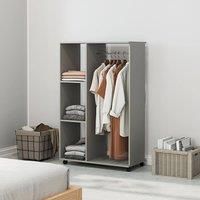 HOMCOM Rolling Open Wardrobe Hanging Rail Storage Shelves for Clothes Grey, none
