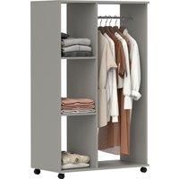 HOMCOM Open Wardrobe on Wheels with Clothes Rail, Bedroom Clothes Storage with Hanging Rod, 3 Storage Shelves, Mobile Garment Rack for Cloakroom, Hallway, Grey Aosom UK