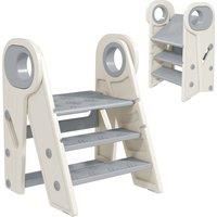 AIYAPLAY Foldable & Adjustable Toddler Tower with Handle, Non-Slip, Grey Aosom UK