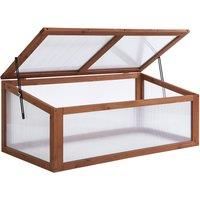 Outsunny Wooden Framed Polycarbonate Cold Frame Greenhouse for Plants Outdoor with Openable & Tilted Top Cover, PC Board, Brown, 100 x 65 x 40cm