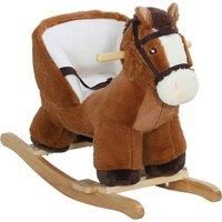 AIYAPLAY Kids Rocking Horse, Plush Ride on Horse, with Sound, Wood Base for Aged 18-36 Months - Brown Aosom UK