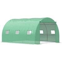 Outsunny Walk-In Polytunnel Greenhouse, Outdoor Garden Greenhouse with PE Cover, Zippered Roll Up Door and 6 Windows, 4 x 3 x 2 m, Green