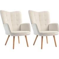 HOMCOM Modern Accent Chair Set of 2 Velvet-Touch Tufted Wingback Armchair Upholstered Leisure Lounge Sofa Club Chair with Wood Legs, Cream White