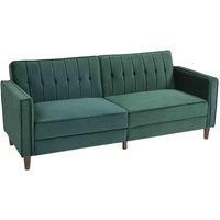 HOMCOM Convertible Sofa Futon Velvet-Touch Tufted Couch Sofa Bed Green, Green