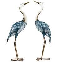 Outsunny Crane Garden Ornaments, 2 PCS Steel Garden Statue Set Multi-Colour