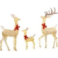Outsunny Lighted Reindeer Christmas Decorations Outdoor, 3-Piece Light Up Deer Family Set of 3 with 283 LED Lights for Indoor, Lawn, Garden, Gold Tone Aosom UK
