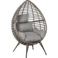 Outsunny Outdoor Indoor Rattan Egg Chair Wicker Weave Teardrop Chair with Cushion Grey