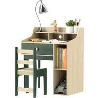 AIYAPLAY Kids Desk and Chair Set with Storage Shelves and Drawer, Green Aosom UK