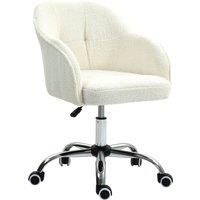 HOMCOM Swivel Armchair withTall Back, Teddy Fleece Office Chair, Makeup Vanity Chair with Height Adjustable, Wheels, Cream White Aosom UK