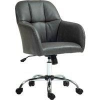 HOMCOM Leather Swivel Chair with Thick Padded Seat, PU Leather Office Chair, Makeup Vanity Chair with Height Adjustable, Wheels, Grey Aosom UK
