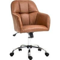 HOMCOM Leather Swivel Chair with Thick Padded Seat, PU Leather Office Chair, Makeup Vanity Chair with Height Adjustable, Wheels, Brown Aosom UK