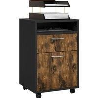 HOMCOM 60cm Storage Cabinet with Drawer, Open Shelf, Metal Handles and 4 Wheels, Office Home Organiser Mobile Printer, Rustic Brown Aosom UK