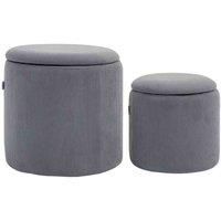 HOMCOM Fabric Storage Ottoman with Removable Lid, Set of 2, Light Grey, Grey