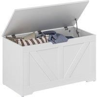 HOMCOM 100L Home Storage Box, with Safety Hinges - White Wood-Effect Aosom UK