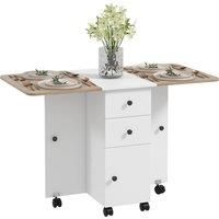 HOMCOM Multi-Storage Six-Person Drop Leaf Dining Table - Oak and White Aosom UK