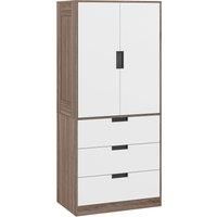 HOMCOM 2 Door Wardrobe, Modern Wardrobe with 3 Drawers and Hanging Rod for Bedroom, Brown Aosom UK