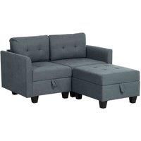 HOMCOM Convertible Modular Sectional Sofa with Storage, Tufted 2 Seater Sofa Set, L Shaped Couch with Ottoman, Wood Frame for Living Room, Dark Grey