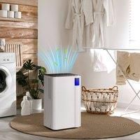 HOMCOM 12L/Day Dehumidifier with Low Noise Level, Continuous Drainage, 2L Water Tank, 24H Timer, LED Display, Filter, Auto Defrost, Children Lock, Dehumidifier for Home Damp, Laundry Drying, Basement