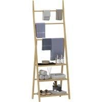 HOMCOM Three-Shelf Bamboo Storage Unit, with Towel Racks - Natural Finish