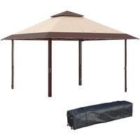 Outsunny 4 x 4m Pop-up Gazebo Double Roof Canopy Tent with UV Proof, Roller Bag & Adjustable Legs Outdoor Party, Steel Frame, Coffee