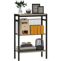 HOMCOM Side Table with 3-Tier Storage, Small Bedside Table, Sofa End Table with Steel Frame for Living Room, Bedroom, Grey