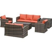 Outsunny 7-Seater Outdoor Rattan Wicker Sofa Set Sectional Patio Conversation Furniture Set w/ Storage Table & Cushion Mixed Brown