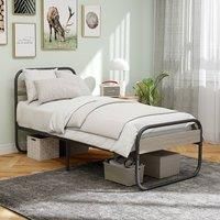 HOMCOM 4ft6 Double Bed Frame, Industrial Style Metal Platform Bed Frame with Under Bed Storage, No Box Spring Needed, Easy Assembly, Grey