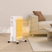 HOMCOM 1500W Quiet Oil Filled Radiator, 7 Fin Energy Efficient Portable Electric Heater with 3 Heat Settings, Adjustable Temperate, Safety Tip Over, Overheat Protection, Wheels, for Home, White