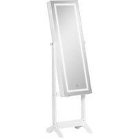 HOMCOM Jewellery Cabinet with LED Light, Lockable Jewellery Organiser with Full-Length Mirror for Bedroom Dressing Room, White