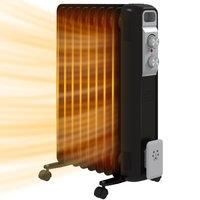 HOMCOM Oil Filled Heater, 2000W Energy Efficient Portable Electric Heater with 9 Fin, 3 Heat Settings, Overheat Protection, Wheels, Black Aosom UK