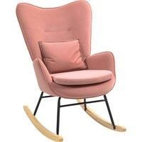 HOMCOM Velvet Rocking Chair Armchair with Lumbar Pillow, Metal Legs and Wood Base for Living Room, Bedroom, Pink Aosom UK