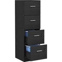 HOMCOM File Cabinet with 4 Drawers for Home Office, Vertical Filing Cabinet with Lock, Adjustable Hanging Bar for A4 and Letter Size, Black Wood Effect Aosom UK
