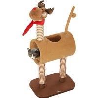 PawHut 98cm Deer Themed Cat Tree with Scratching Posts, Toy Ball, Tunnel, Brown