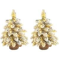 HOMCOM 1.5ft Mini Artificial Christmas Trees with Lights Set of 2 Battery Operated, none