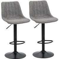 HOMCOM Adjustable Bar Stools Set of 2 Counter Height Barstools Dining Chairs 360 Swivel with Footrest for Home Pub, Grey