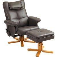 HOMCOM Faux Leather Massage Recliner Chair, with Storage Ottoman - Brown Aosom UK