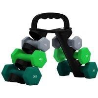 SPORTNOW Set of Six Dumbbells (1kg/2kg/3kg) with Carry Storage Rack - Black and Green, Green