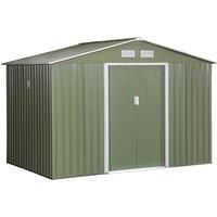 Outsunny 9 x 6 ft Metal Garden Storage Shed Corrugated Steel Roofed Tool Box with Foundation Ventilation and Doors, Light Green