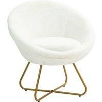 HOMCOM Faux Fur Accent Chair with Golden Metal Legs, Upholstered Comfy Chair with Non-Slip Footpads, Seat Cushion for Bedroom, Living Room and Office, White