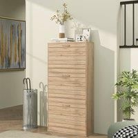 HOMCOM Slim Shoe Storage Cabinet with 3 Flip Drawers for 12 Pair of Shoes, Brown
