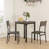 HOMCOM 3 Pieces Compact Dining Table 2 Chairs Set Wooden Metal Legs Bistro Cafe Kitchen Breakfast Bar Home Furniture, Grey Wood Grain