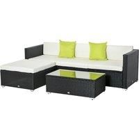 Outsunny 4-Seater Garden Rattan Furniture Outdoor Sectional Rattan Sofa Set Coffee Table Combo Patio Furniture Metal Frame w/ Cushion Pillows Black