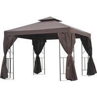 Outsunny 3 x 3 m Garden Metal Gazebo Marquee Patio Wedding Party Tent Canopy Shelter with Pavilion Sidewalls (Brown)