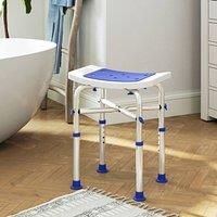 HOMCOM Shower Chair for the Elderly and Disabled, Adjustable Padded Shower Stool with Built-in Handle and Non-slip Suction Foot Pads, Blue