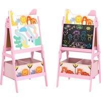 AIYAPLAY 2 in 1 Kids Easel with Whiteboard, Chalkboard, Storage Boxes, for 3-8 Years, Pink