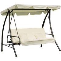 Outsunny 3 Seater Swing Chair 2-in-1 Hammock Bed Patio Garden Chair with Adjustable Canopy and Cushions, Cream White