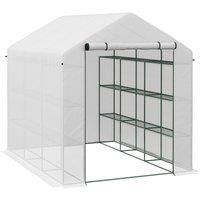 Outsunny Walk-in Greenhouse with 4 Tier 24 Shelves, Portable Grow House with Roll-up Zipped Door, 244 x 180 x 210 cm, White