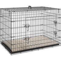 PawHut Dog Crate with 2 Doors with Tray, Soft Cushion, Foldable Metal Dog Cage for Extra and Large Dogs, 105 x 70 x 75, Black