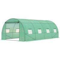 Outsunny 6 x 3 m Large Walk-In Greenhouse Garden Polytunnel Greenhouse with Steel Frame, Zippered Door and Roll Up Windows, Green