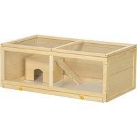 PawHut Wooden Hamster Cage with Sliding Tray, Openable Top, Hut for Syrian Hamsters, Natural Wood